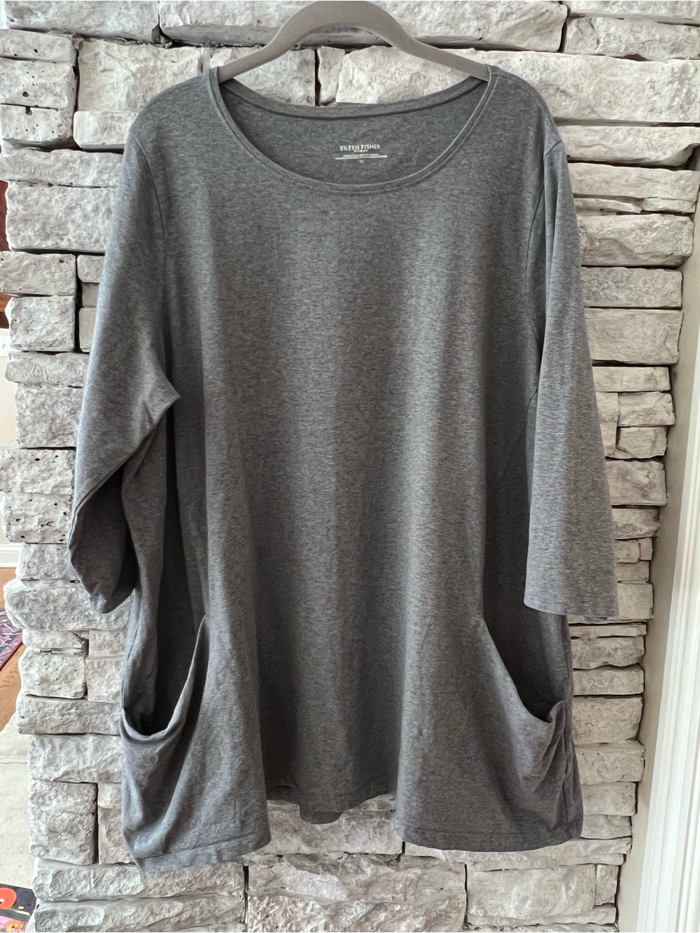 Eileen Fisher Organic Cotton Jersey Scoop Neck Pocket Tunic Gray 2X